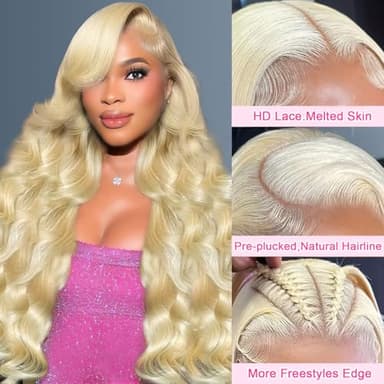 BOTNNS 28 Inch 613 13x6 Lace Front Wig Human Hair 200 Density Blonde Wig Human Hair 613 Body Wave Blonde HD Lace Front Wigs Human Hair Pre Plucked 613 Lace Frontal Wigs - Image 2
