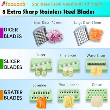 All-in-1 Vegetable Chopper with 8 Blades - Mandoline Slicer-Pro Food Chopper with Container - Veggie Salad Onion Chopper - Potato Dicer French Fry Cutter - Cheese Grater - Stainless Steel material - Image 7