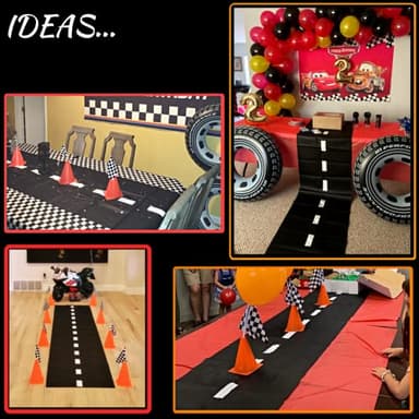4E's Novelty 38 Pieces Set - 12 Traffic Cones With Hole on Top, 24 Checkered Flags, Racetrack Floor Runner - for For Race Car Birthday Party Supplies, Table Centerpiece Decorations Kids Gift - Image 6