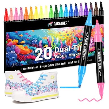 Fabric Markers Permanent for Clothes, 20 Colors Dual Tip with Fine and Chisel Tips Paint Pens for Clothing Canvas Tote Bags T-Shirt and Shoes, Non Toxic Ink for Kids and Adults - Image 1