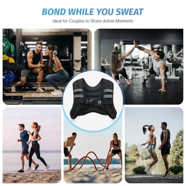 ZELUS Weighted Vest, 6lb/8lb/12lb/16lb/20lb/25lb/30lb Weight Vest with Reflective Stripe for Workout, Strength Training, Running, Fitness, Muscle Building, Weight Loss, Weightlifting, Black(12 lb) - Image 4