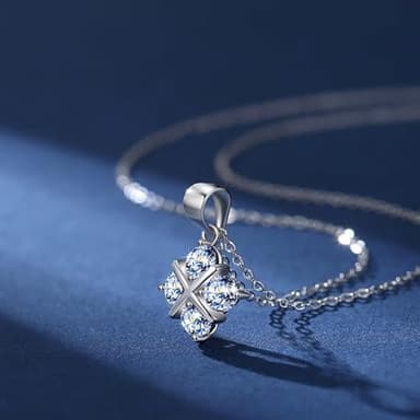 Attalen Handmade Sterling Silver Necklace Rhombus Moissanite Pendant With Gift Wrapped Box For Her Woman Wife Girlfriend Daughter Present For Birthday Valentine Wedding Anniversary - Image 2