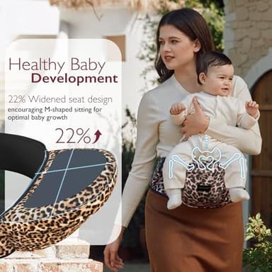 Momcozy Hip Seat Baby Carrier - Adjustable Waistband with Original 3D Belly Protector, Ergonomic Carrier with Various Pockets for Newborns & Toddlers up to 45lbs (Leopard, Medium) - Image 2