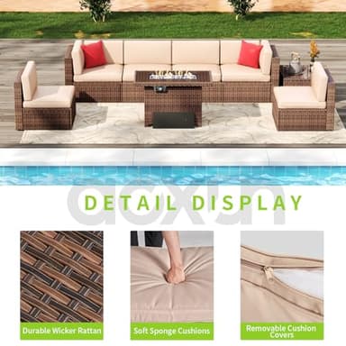 Aoxun 8PCS Patio Furniture Set with 40" Fire Pit Table Outdoor Sectional Sofa Sectional Wicker Furniture Set with Coffee Table for Patio Garden(8 PCS Brown) - Image 5