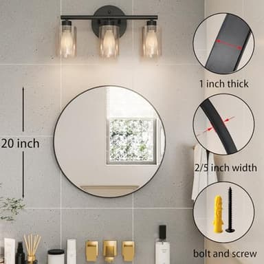 Growsun Black Round Mirror 20 inch Circle Mirror for Bathroom, Vanity, Bedroom, Home Decor - Image 2