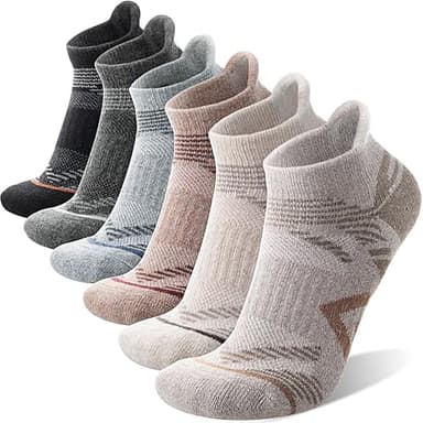 ANTSANG Merino Wool Ankle Hiking Socks Compression Warm Thermal Thick Cushion Winter Running No Show Moisture Wicking Socks Gifts Stocking Stuffers for Women Men 6 Pairs(Brown/Grey/Black,M) - Image 1