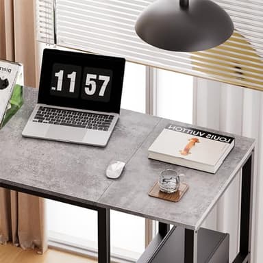 SINPAID Computer Desk 40 inches with 2-Tier Shelves Sturdy Grey Desks with Large Storage Space Modern Gaming Desk Study Writing Laptop Table, Gray - Image 8