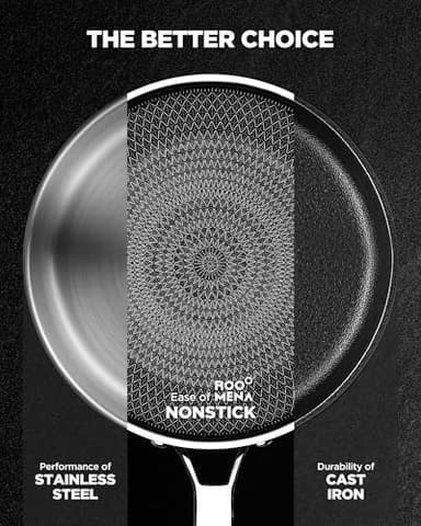 Roomena Nonstick Frying Pan Set with two Lid, Non-Toxic Tri-Ply Hybrid Ceramic Skillet three Piece, 8, 10 & 12 Inch Stainless Steel Pans, PFAS/PFOA/PTFE Free, Oven Safe, Induction Compatible - Image 4