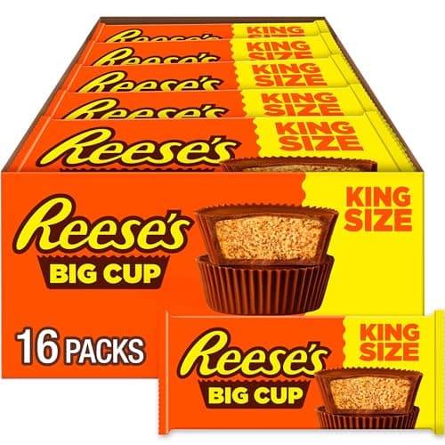 REESE'S Big Cup Milk Chocolate King Size Peanut Butter Cups, Candy Packs, 2.8 oz (16 Count) - Image 1