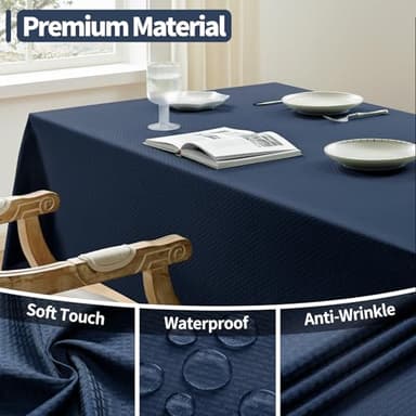 Veblandy Rectangle Tablecloth Weaved Textured Water Resistant Spill Proof Table Cloth, Decorative Fabric Wrinkle Free Table Cover for Events and Dinner, 60 x 84 Inch, Navy Blue - Image 2