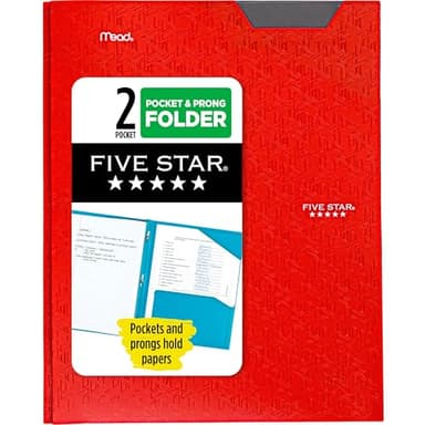 Five Star 2-Pocket Folder, Plastic Folder with Stay-Put Tabs and Prong Fasteners, Holds 8-1/2" x 11" Paper, Fire Red (72109) - Image 1