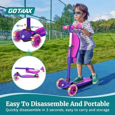 Gotrax KS3 Kids Kick Scooter, LED Lighted Wheels, Adjustable Height Handlebars and Removable Seat, Lean-to-Steer & Widen Anti-Slip Deck, 3 Wheel Scooter for kids Ages 2-8 and up to 100 Lbs (Purple) - Image 4