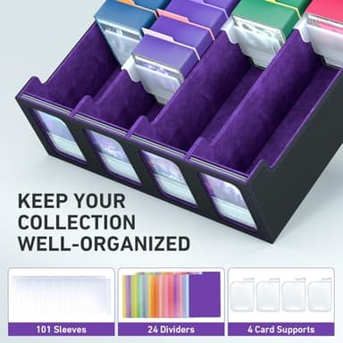 4-Row Trading Card Storage Box, Bulk Cards Case for 3200+ Mtg tcg Magic Playing Game Card Organizer, Commander Deck Box with 4 Supports & 24 Dividers & Strap & 101 Sleeves - Image 3