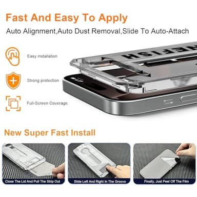 OneFish Privacy Screen Protector for iPhone 15 Pro Max, Full Edge Coverage 6.7" 15 Pro Max, Bubble Free, Easy Installation, Auto Dust-Elimination, 2 Pack - Image 2