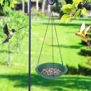 Hanging Bird Feeder Tray with Drainage Holes for Outside, Rugged Recycled Plastic Wild Bird Feeding Station (10 inch, Green) - Image 8