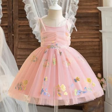 Nileafes Toddler Baby Girl Party Dress Floral Tutu Princess Elasticity Cake Smash Photo Shoot Dresses Size 4Y (3-4 Years, 120-Pink) - Image 3