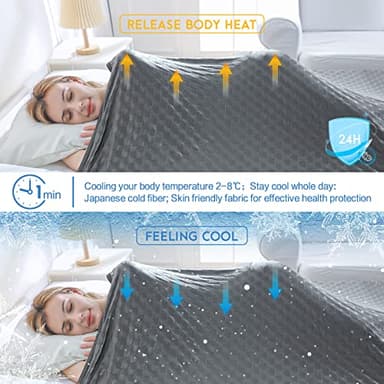 AmyHomie Cooling Summer Blanket with Double Sided Cold Effect, Breathable, Lightweight, Arc-Chill Q-Max>0.5 Cool Fiber, for Hot Sleepers Night Sweats, Dark Gray Checkered, 90"x90"Queen Size - Image 4