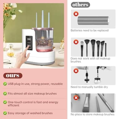 3 IN 1 Electric Makeup Brush Cleaner Machine With Makeup Brush Dryer-Holder-Portable Automatic USB Cosmetic Brushes Cleaner Tool for All Size Beauty Makeup Brush Set,Contour, Eyeshadow, Blush Brush - Image 6