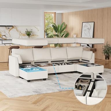 Huatean Home 114.17" Modular Sectional Sofa, 6 Seat Modular Couch with Storage, Memory Foam, Convertible Sectional Couches for Living Room, U Shaped Comfy Modular Sofa with Chaise, Beige - Image 5