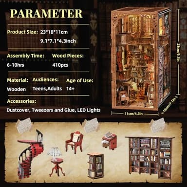 MiniCity Book Nook Kit, DIY Miniature House Dollhouse Kit for Adults and Teens, Booknook Tiny House Bookshelf Decor with LED Light and Dust Cover (Abbey Library) - Image 2