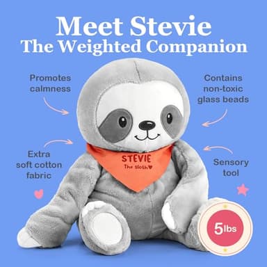 Lilly's Love Weighted Stuffed Animal, 5lb | Sensory Plush for Kids & Adults | Machine Washable Plushie w/Removable Inner | Calming Weighted Stuffed Animal for Anxiety, Stevie The Sloth - Image 2