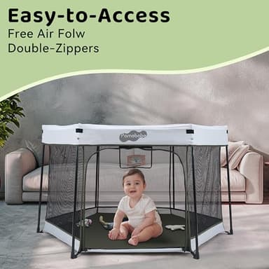 Pamo Babe Baby Playpen with Sun Protection Canopy - Indoor & Outdoor Play Yard for Babies and Toddlers - Baby Tent with Zipper Door - Image 4