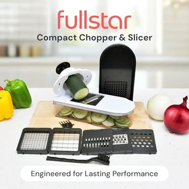 Fullstar Mandoline Slicer for Kitchen - Vegetable Chopper, Onion Potato Food Veggie Fruit Slicer and Cutter with Container, Kitchen Gadgets & Gifts, Home Essentials (6-in-1, White/Black - Image 2