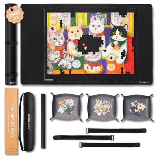 Odyssolve Jigsaw Puzzle Mat Roll Up 1500 Pieces Saver Pad 46" x 26" with 3 Sorting Trays & Travel Storage Bag Portable Non-Slip Rubber Bottom - Image 1