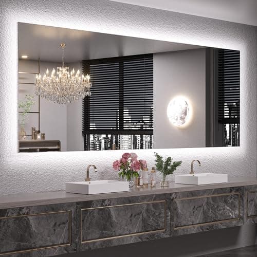 Keonjinn LED Backlit Mirror 84” x 32” Oversized Lighted Bathroom Mirror with UL Listed LED Driver, Large Stepless Dimmable Wall Mirror, Tempered Glass, CRI90+ Anti Fog Vanity Mirror with Backlights - Image 1