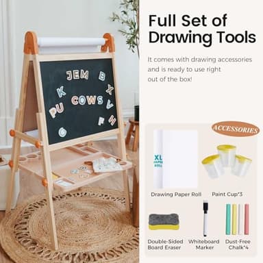 Tiny Land Easel for Kids, Double-Sided Magnetic Easel, Adjustable Wooden Kids Art Easel with Paper Roll, Learning-Toy for 3,4,5,6,7,8 Years Old Boy & Girls - Image 4