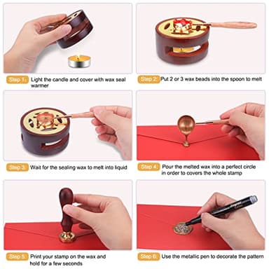 Aottom Wax Seal Stamp Kit with Gift Box, 24 Colors 650 Pcs Beads, Warmer, Envelopes, Candles, Stamp, Metallic Pen for Gift and Decoration - Image 4