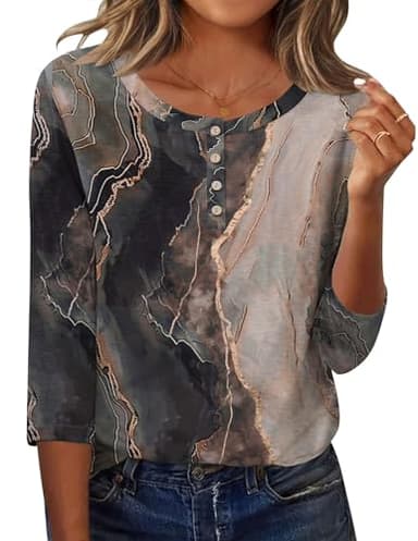 Zeagoo Tops for Women Crew Neck 3/4 Length Sleeve Dressy Shirts Floral Print Boho Blouses Loose Fit Fashion Clothes XXL - Image 2