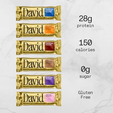David High Protein Bars No Sugar - Sugar Free Protein Bars, Low Carb, Gluten Free - 28g of Protein, 150 Calories - David Bar On-The-Go Snack - Variety Pack (All Flavors), Pack of 6 - Image 3