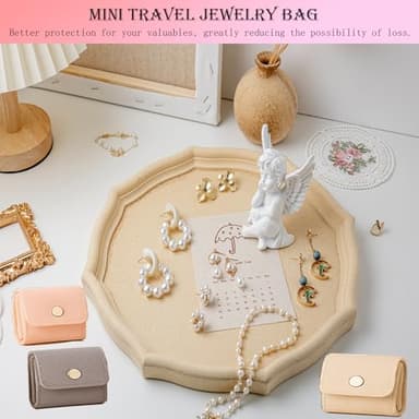 Mini Travel Jewelry Bag, Portable Foldable Mini Travel Jewelry Roll Bag with Buckle, Small Jewelry Box for Travel Essentials, Earrings, Rings, Necklaces (White, Pink and Gray) - Image 2