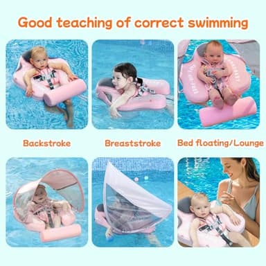 Mambobaby Float with Canopy and Tail New Upgraded Non-Inflatable Baby Pool Float Mambo Float Swim Trainer Solid Infant Swim Float Adjustable Pearl Foam Baby Swim Ring - Image 4