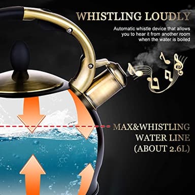 SUSTEAS Stove Top Whistling Tea Kettle - Food Grade Stainless Steel Teakettle Teapot with Cool Touch Ergonomic Handle, With 1 Silicone Pinch Mitt Included, 2.64 Quart(BLACK) - Image 3