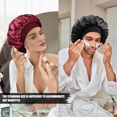 Doitory Satin Silk Bonnet for Sleeping, Double Layer Silk Sleep Cap for Men & Women, Soft Satin Lined Bonnet for Natural & Curly Hair(Black) - Image 6