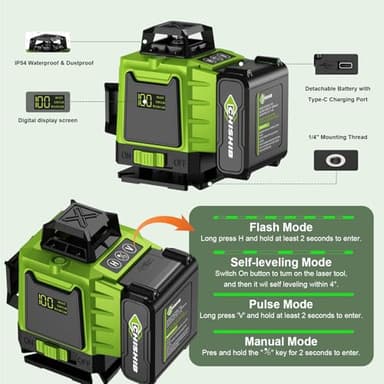 16 Lines Green Laser Level Kit -4x360° 4D Self-Leveling Cross Line Laser Level, Rotary Base and Accessories for Construction, Home Improvement and Picture Hanging,Portable Hard Carry Case Included… - Image 4