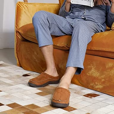 Zigzagger Men's Slip On Moccasin Slippers, Indoor/Outdoor Warm Fuzzy Comfy House Shoes, Fluffy Wide Loafer Slippers,Tan, 11-12 D(M) US - Image 6