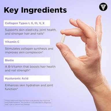 Vital Vitamins Multi Collagen Complex Plus - with Biotin, Hyaluronic Acid, Vitamin C - Type I, II, III, V, X - for Women & Men - Hair, Skin, Nails Beauty Complex - 150 Capsules - Image 5