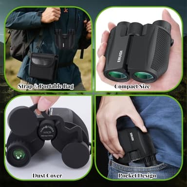 10x25 Compact Binoculars for Adults Kids - ERUIDI Bird Watching Binoculars Lightweight Small Size for Outdoor Activities with Easy Focus Knob for Hunting Sports Watching - Image 4