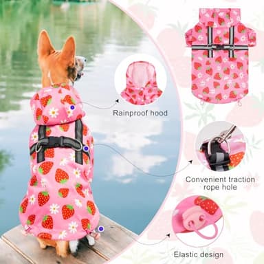 BEAUTYZOO Dog Raincoat Hooded with Harness Built-in for Small Medium Large Dogs Girls Boys, Dog Rain Jacket Slicker Poncho, Waterproof Dogs Rain Coat Clothes for Winter Rainy Snowy Days, Pink L - Image 3