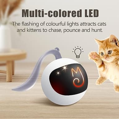 Migipaws Interactive Cat Ball Toy Set, Fun Tracker, Automatic Rolling Chase Ball with Fluffy Tail, A Small Mice, Rechargeable (White) - Image 6