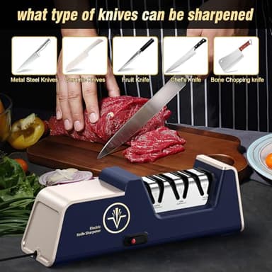 VIDOME Professional Electric Knife Sharpener with 100% Diamond Abrasives and Precision Angle Guides for Kitchen Straight Edge&Ceramic Knife Work Sharp, 3-stage Champagne Gold, afilador de cuchillos - Image 6