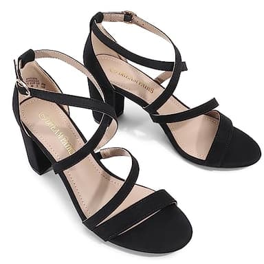 DREAM PAIRS Women’s Ankle Strap Dress Pump Low Chunky Heel Sandals,Size 9,Black/Suede,MADISON - Image 3