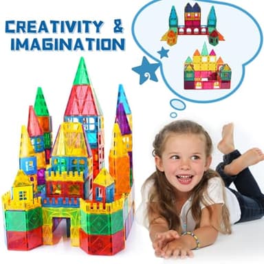 AFUNX Magnetic Tiles,102PCS Magnetic Building Blocks 3D Clear Construction Playboards, Inspiration, Creativity Beyond Imagination, Educational Magnet Toy Set for Kids with 2 Cars - Image 5