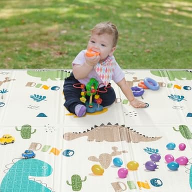 Foldable Baby Play Mat, PIGLOG Waterproof Playmats for Babies and Toddlers Kids, Safe Foam Playmat for Tummy Time, 50x50 Playpen Mat, Reversible Portable Baby Floor Mat for Infant, Toddler, Dinosaur - Image 6