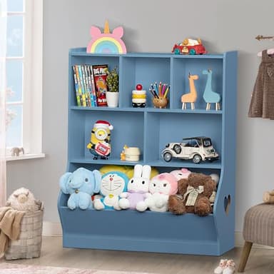 Lerliuo Kids Storage Organizer, 3 Tier Children Bookcase and Bookshelf, Toddler 6 Cubby Cabinet, Wood Book Shelf for Playroom, Bedroom, Living Room, Nursery, School 39.17'' H(Blue) - Image 5