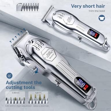 KIKIDO Hair Clippers Professional Cordless for Men, Barber Clippers for Hair Cutting Kit, Wireless LCD Display Hair Trimmers Set, Rechargeable Haircut Machine for Family (Sliver) - Image 3