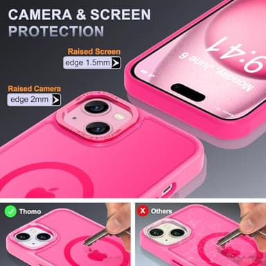Thomo Upgraded Magnetic for iPhone 15 Plus Case [Compatible with Magsafe] [Mil-Grade Protection], Pocket-Friendly, Slim Translucent Phone Case Cover for iPhone 15 Plus 6.7", Hot Pink - Image 6